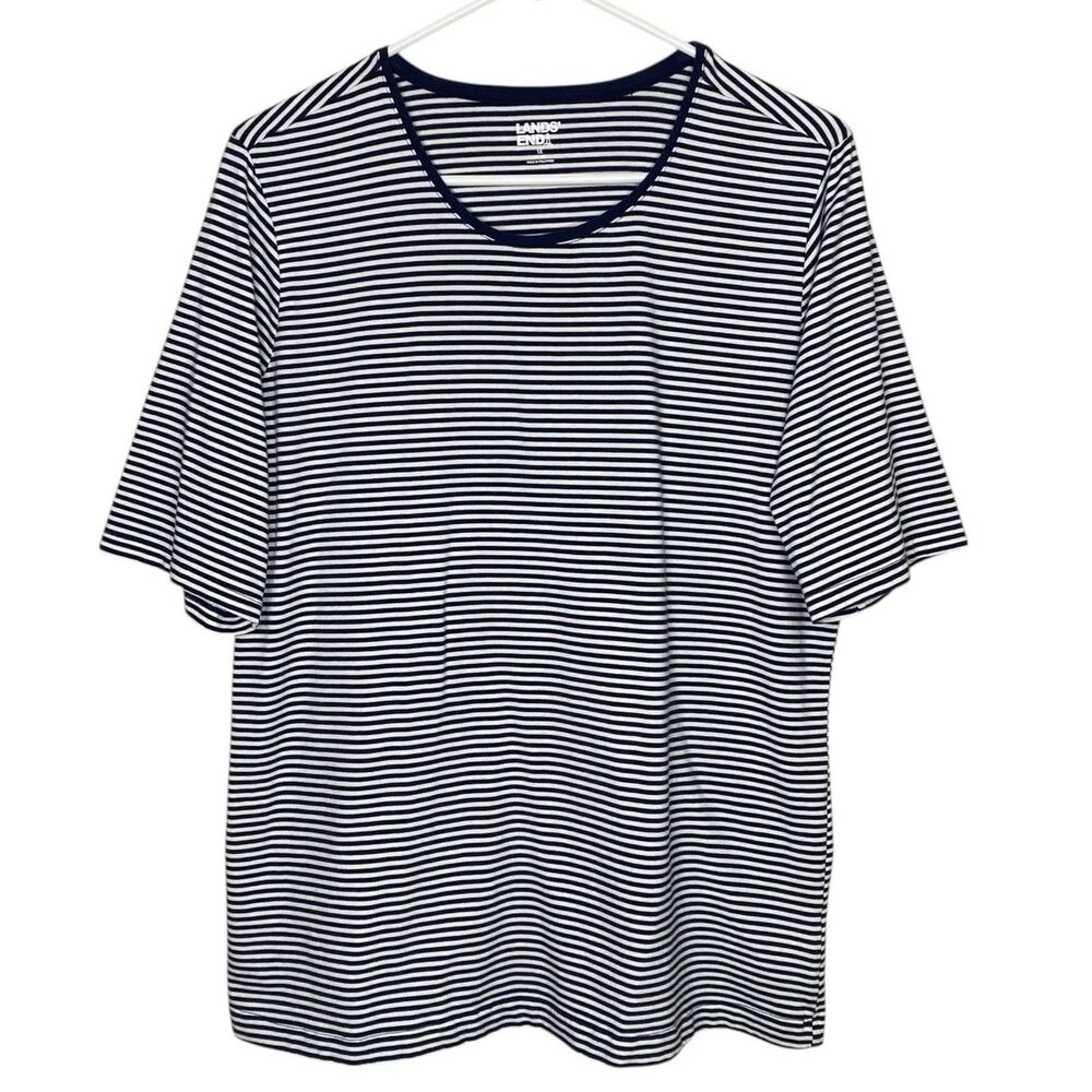 Lands End Shirt Womens 1X Blue Short Sleeve Top Striped Sailor Nautical Beach